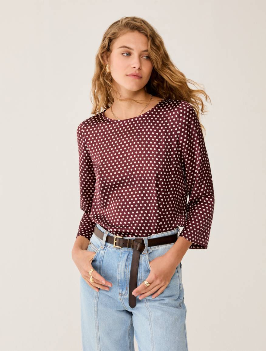 Polka dot satin blouse - BORDEAUX - Pennyblack