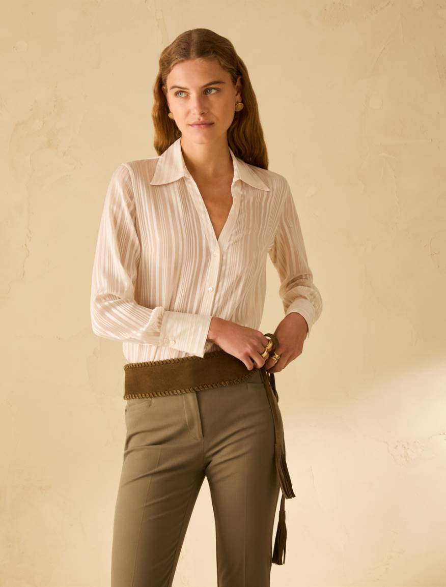 Stripe-textured shirt - WHITE - Pennyblack