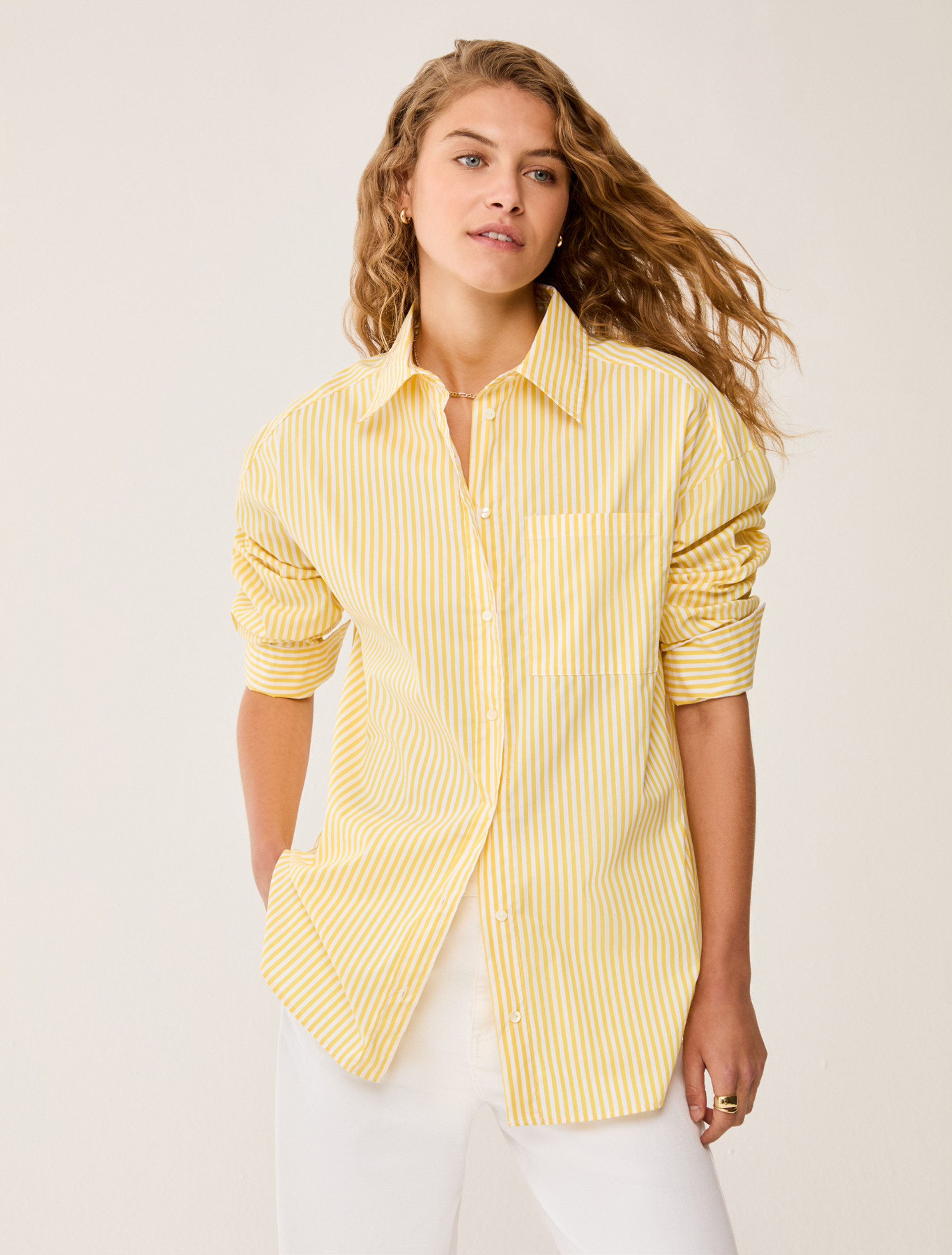 Oversized poplin shirt - YELLOW - pennyblack