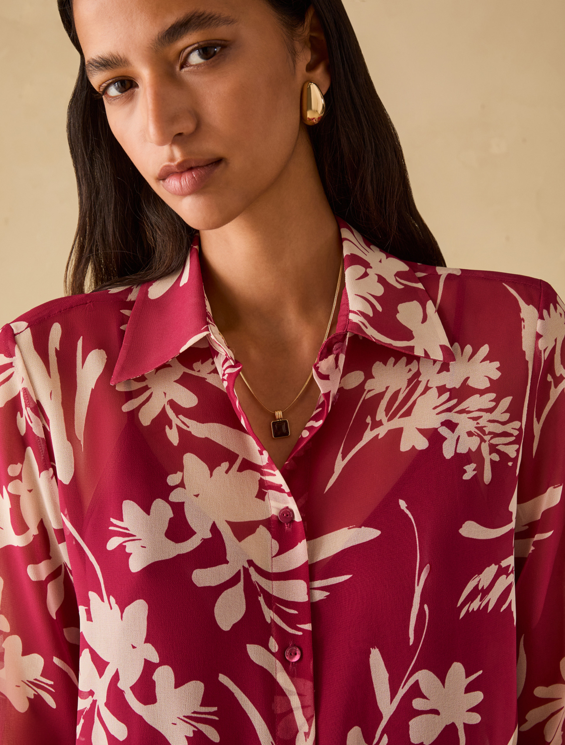 Shirt in floral georgette - FUCHSIA - pennyblack