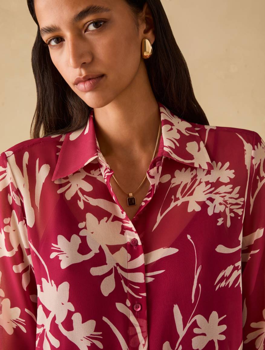 Shirt in floral georgette - FUCHSIA - Pennyblack - 4