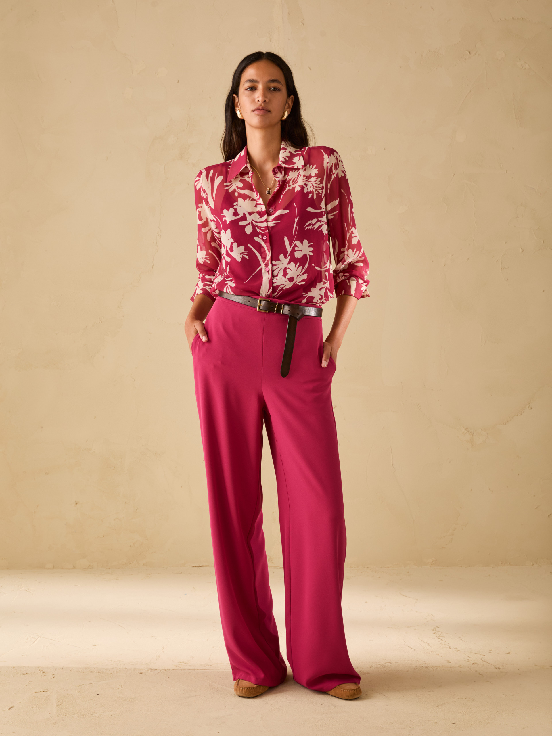 Shirt in floral georgette - FUCHSIA - pennyblack