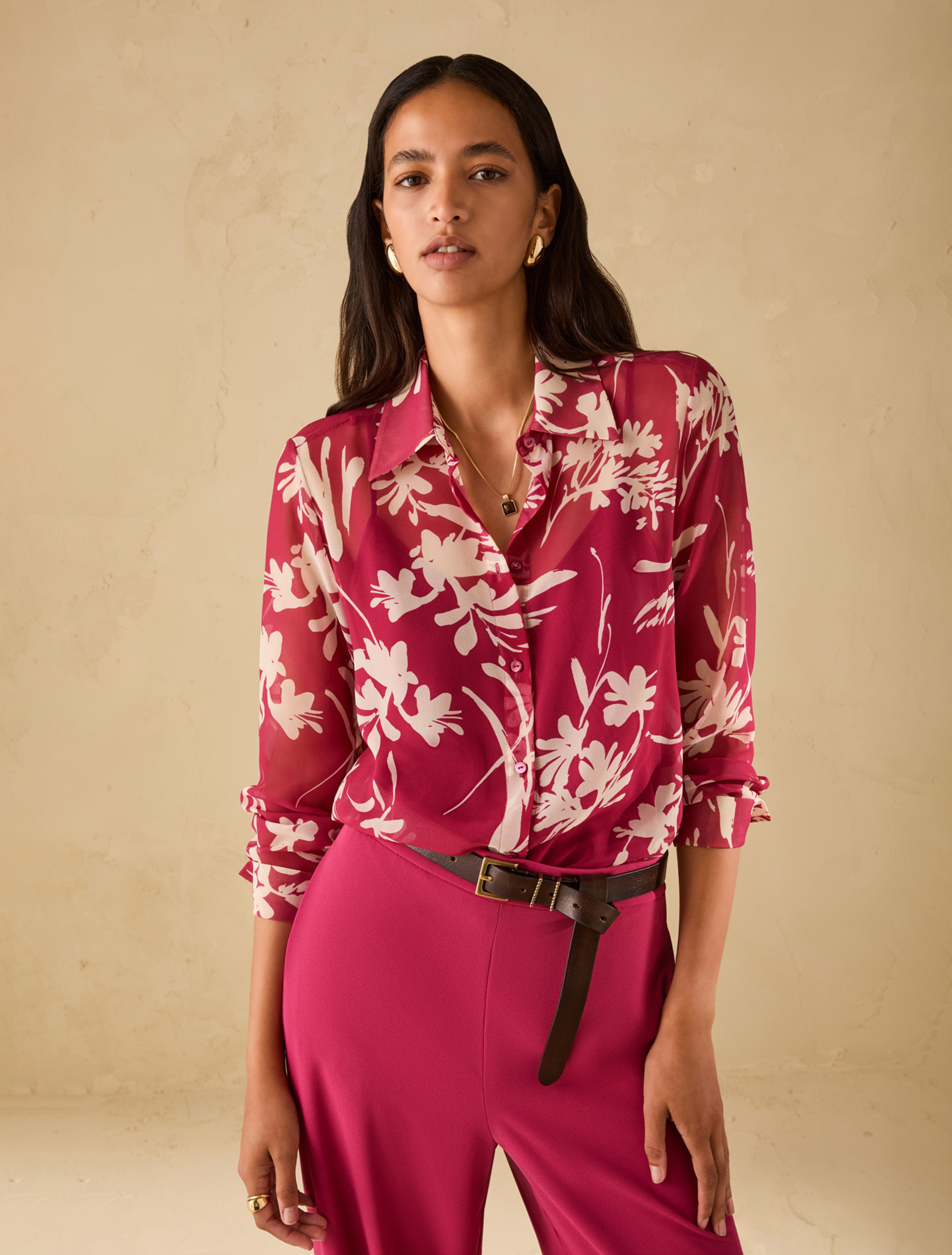 Shirt in floral georgette - FUCHSIA - pennyblack