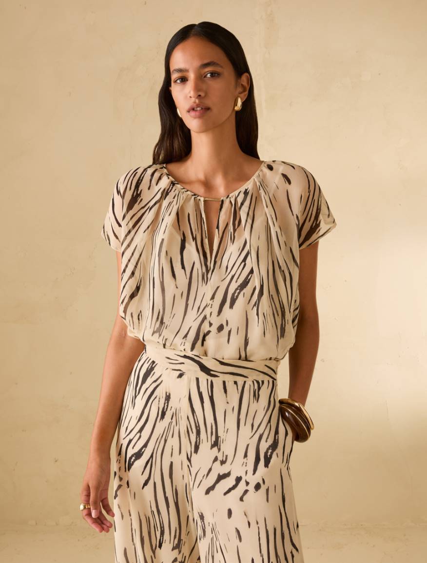 Zebra-print georgette blouse - IVORY - Pennyblack