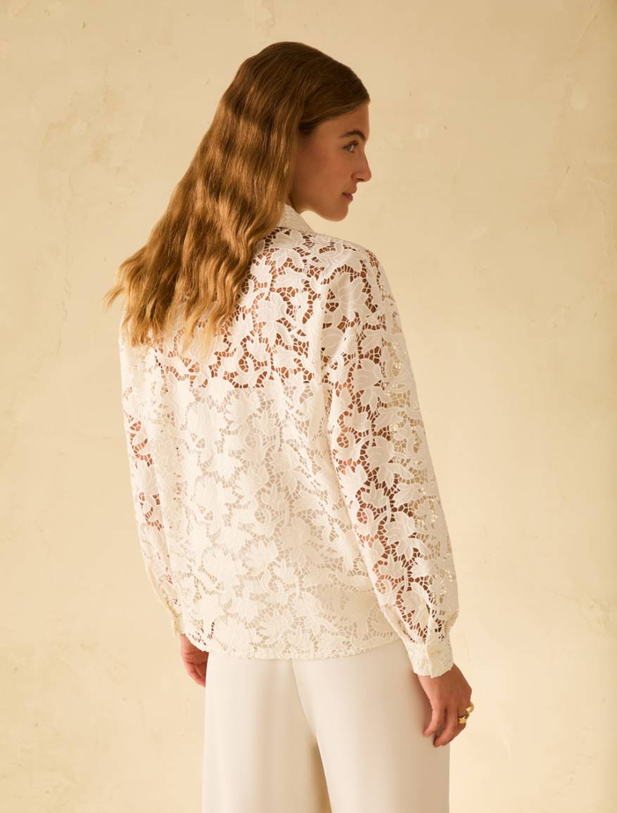 Cotton eyelet embroidery shirt - IVORY - Pennyblack - 3