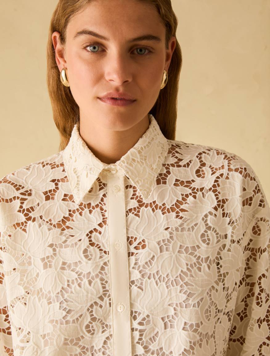 Cotton eyelet embroidery shirt - IVORY - Pennyblack - 4