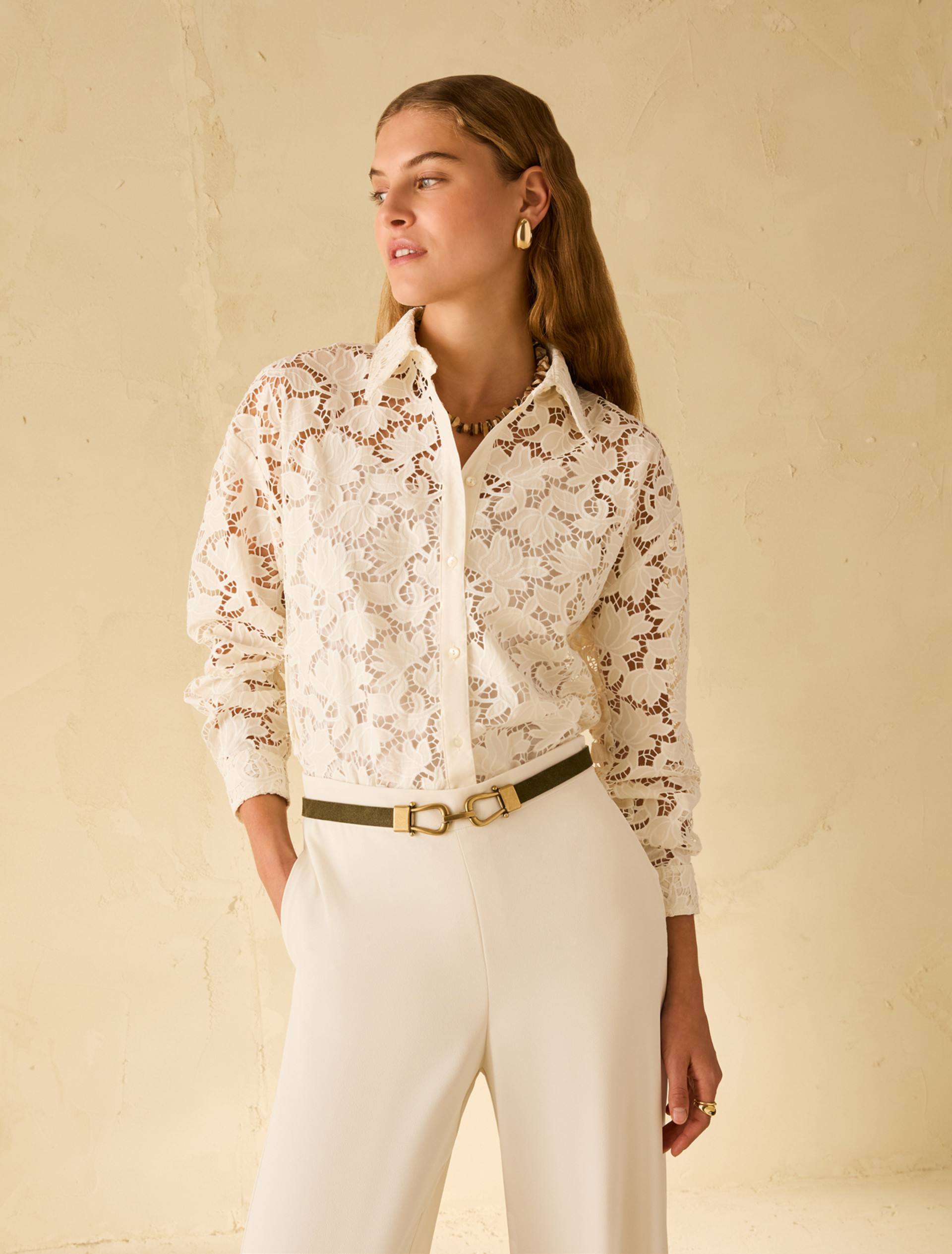 Cotton eyelet embroidery shirt - IVORY - pennyblack