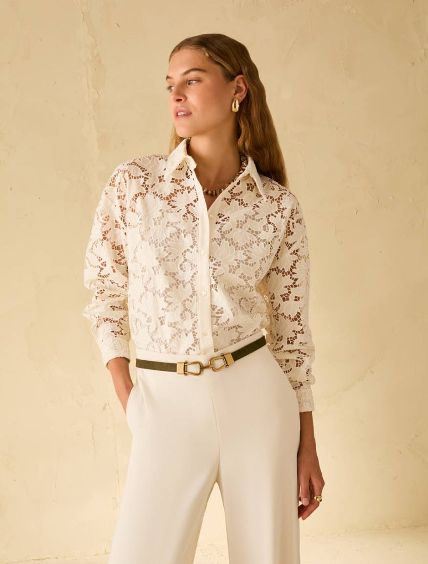 Cotton eyelet embroidery shirt - IVORY - Pennyblack