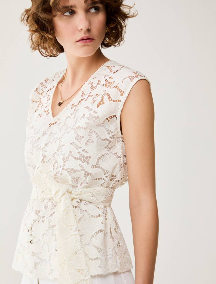 Broderie anglaise cotton blouse - IVORY - Pennyblack - 4