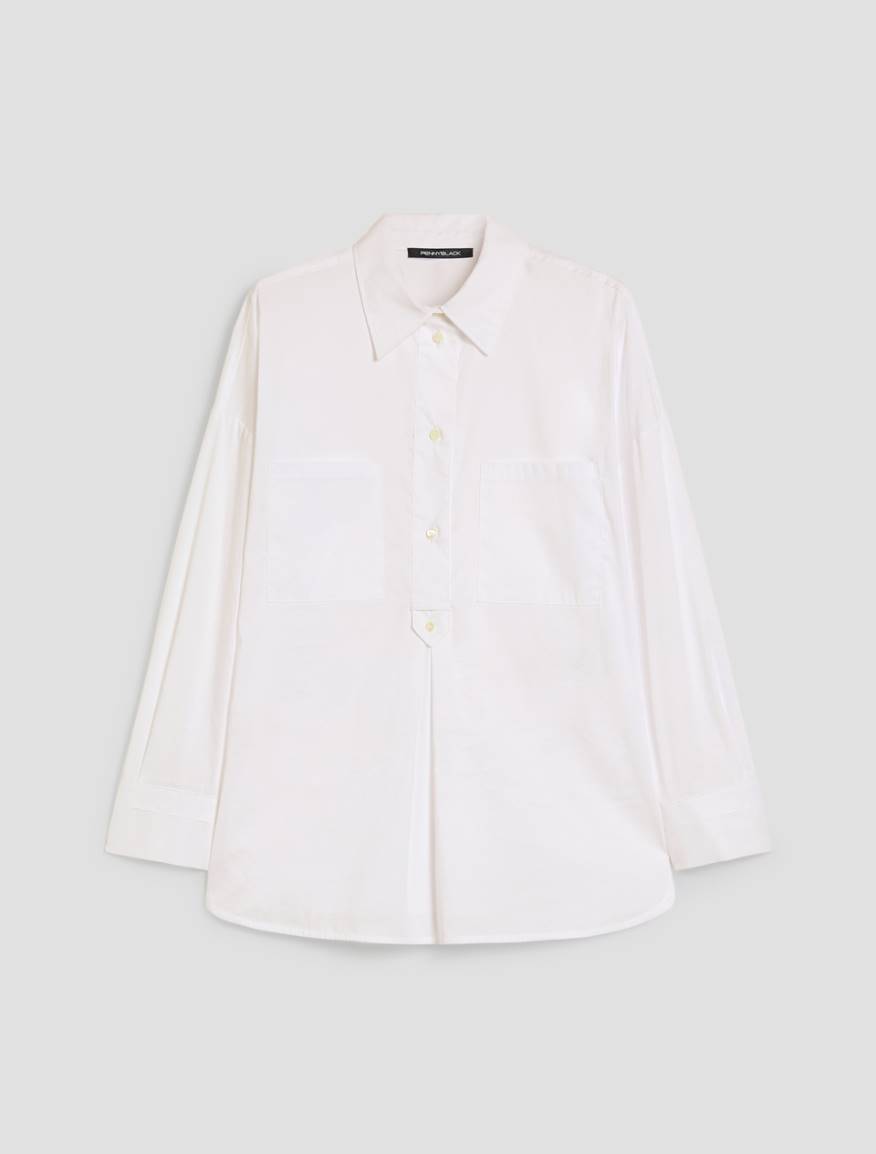 Loose-fitting poplin shirt - WHITE - Pennyblack - 2