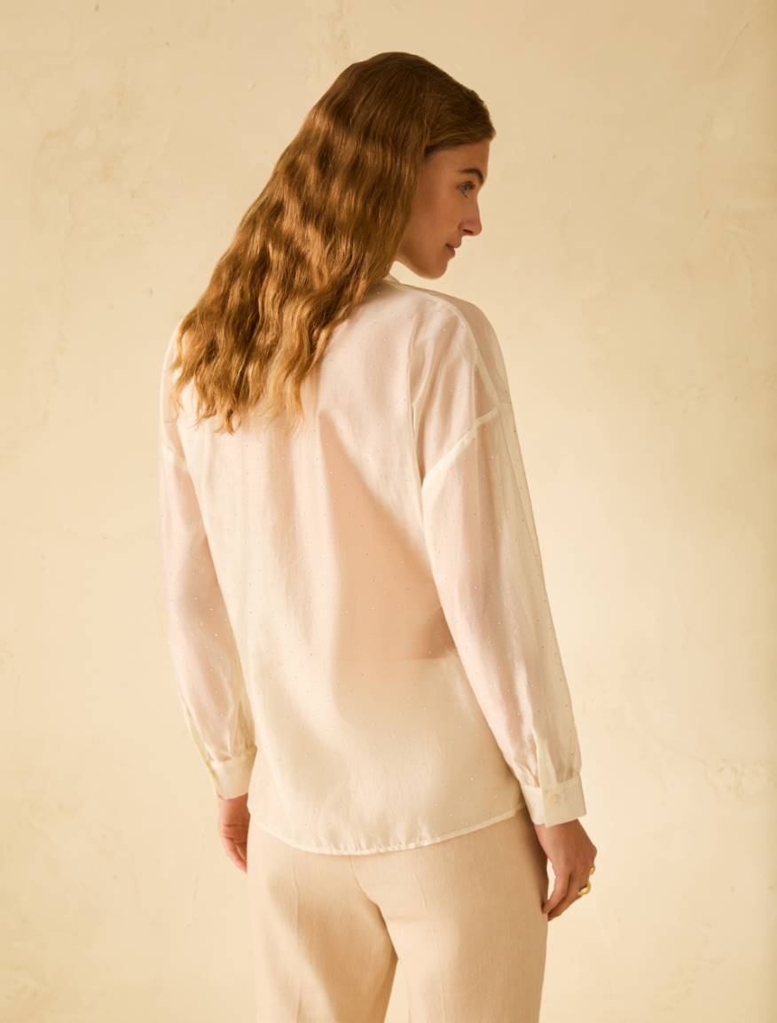 Voile shirt with rhinestones - IVORY - Pennyblack - 3
