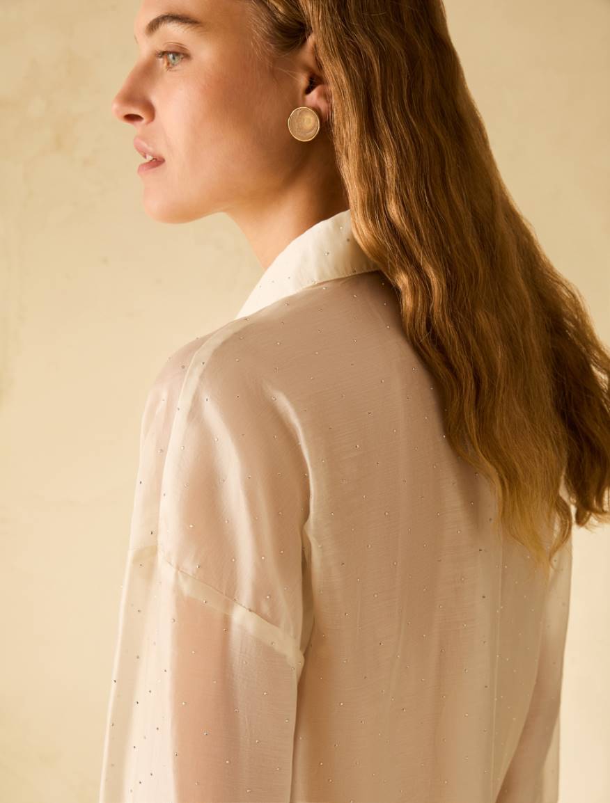 Voile shirt with rhinestones - IVORY - Pennyblack - 4