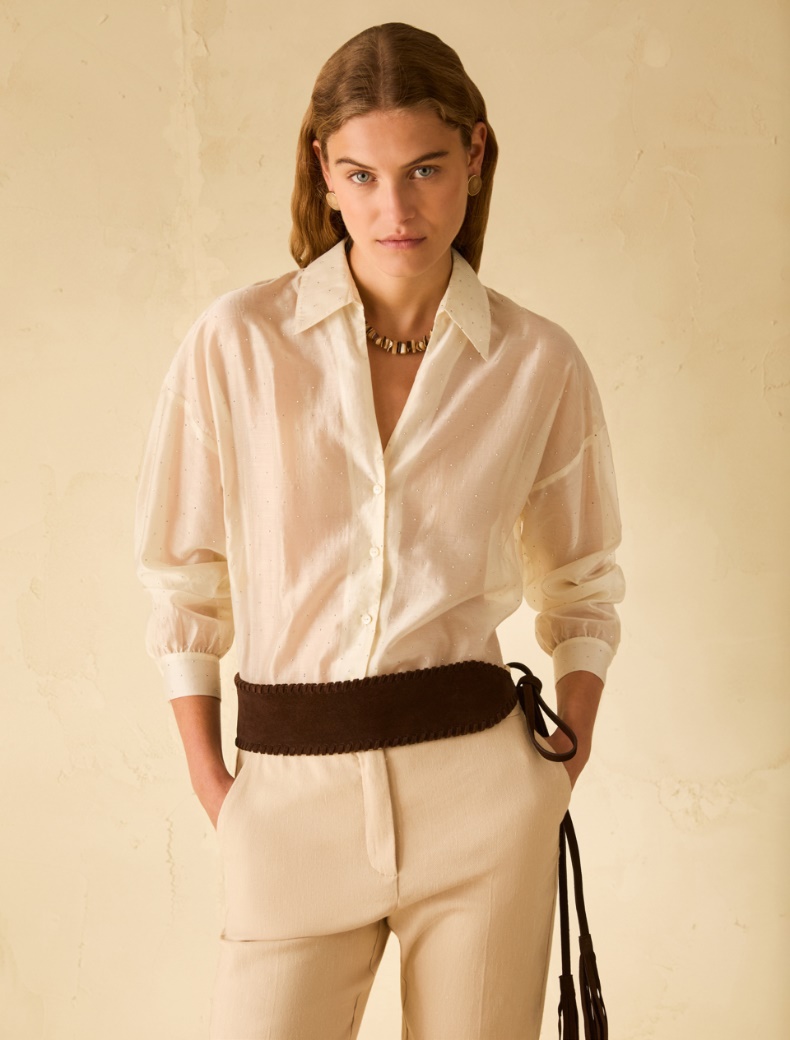 Voile shirt with rhinestones Voile shirt with rhinestones - IVORY - pennyblack