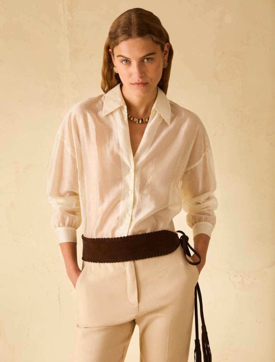 Voile shirt with rhinestones - IVORY - Pennyblack