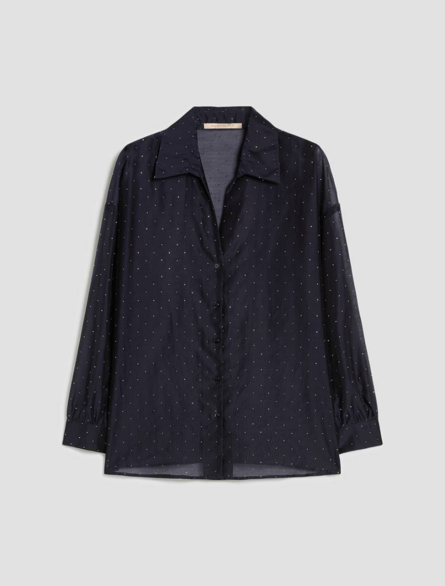 Voile shirt with rhinestones - NAVY - Pennyblack - 2