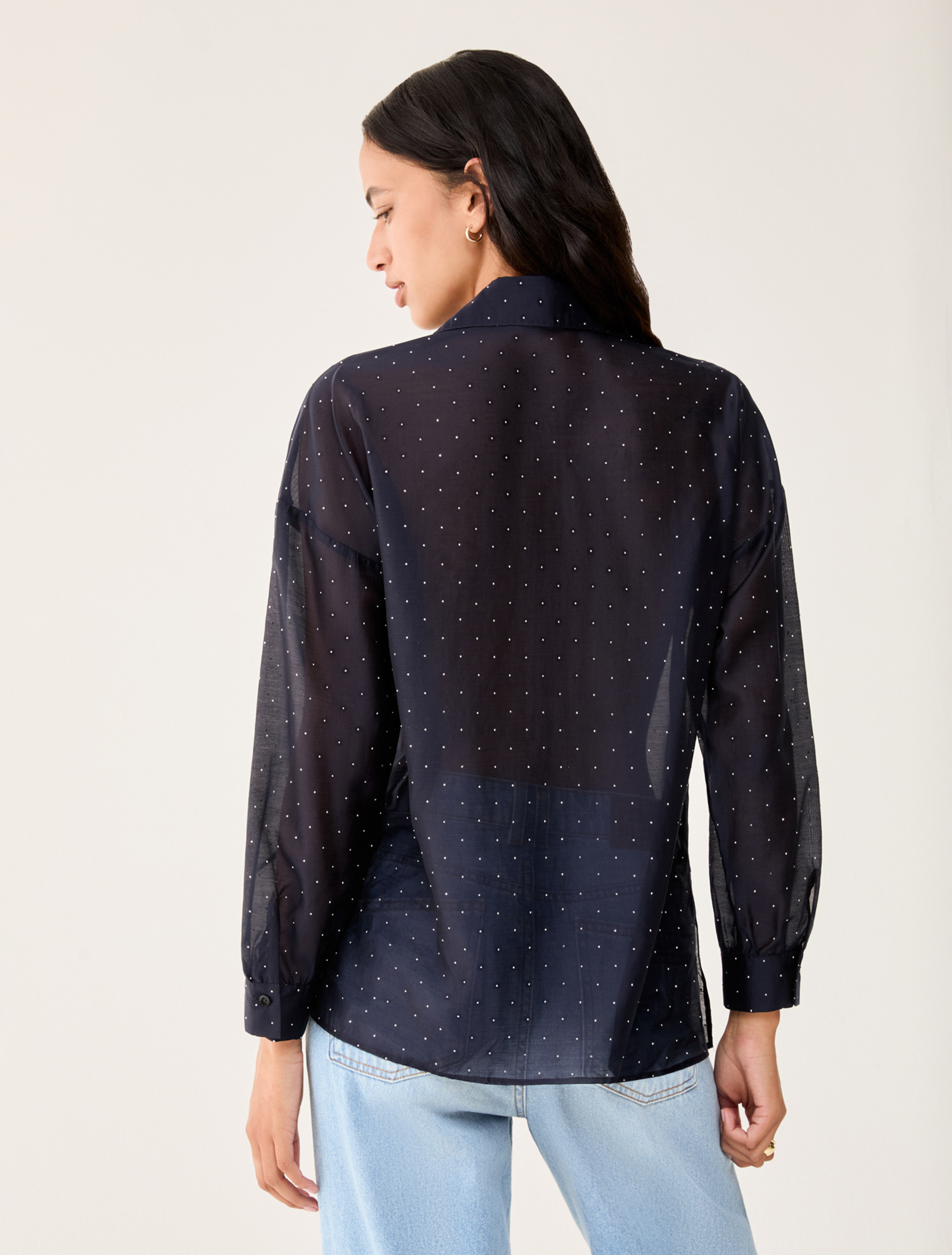 Voile shirt with rhinestones - NAVY - pennyblack