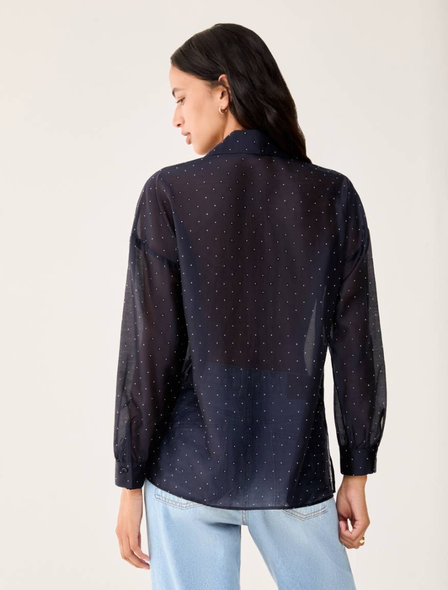 Voile shirt with rhinestones - NAVY - Pennyblack - 3