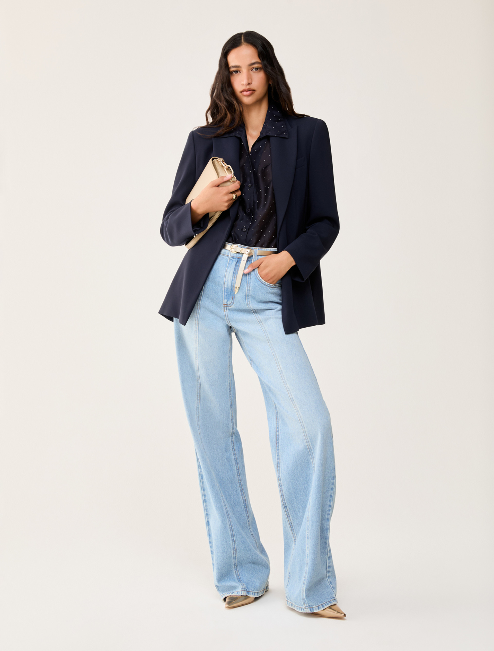 Voile shirt with rhinestones - NAVY - pennyblack