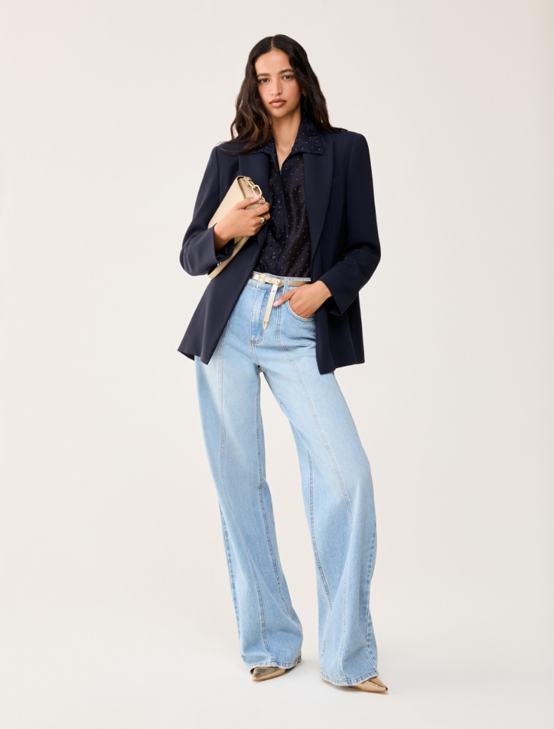 Voile shirt with rhinestones - NAVY - pennyblack