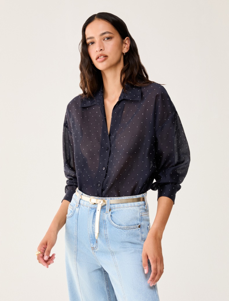 Voile shirt with rhinestones Voile shirt with rhinestones - NAVY - pennyblack