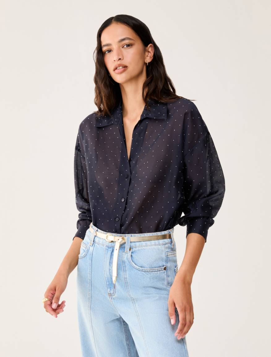 Voile shirt with rhinestones - NAVY - Pennyblack