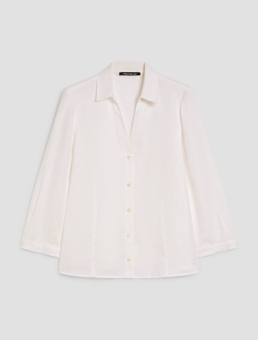 Pure linen slim-fit shirt - WHITE - Pennyblack - 2