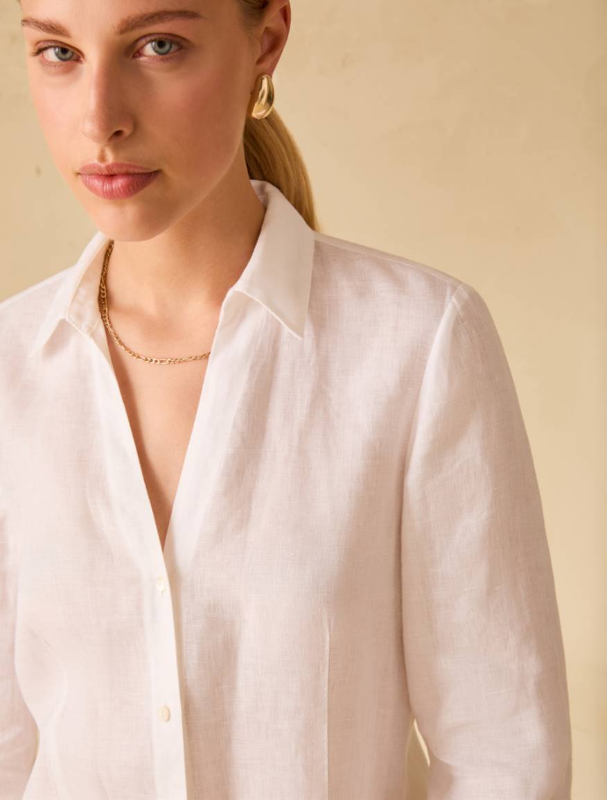 Pure linen slim-fit shirt - WHITE - Pennyblack - 4
