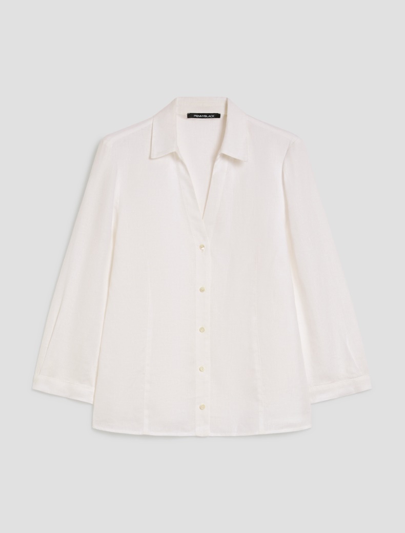 Pure linen slim-fit shirt - WHITE - pennyblack