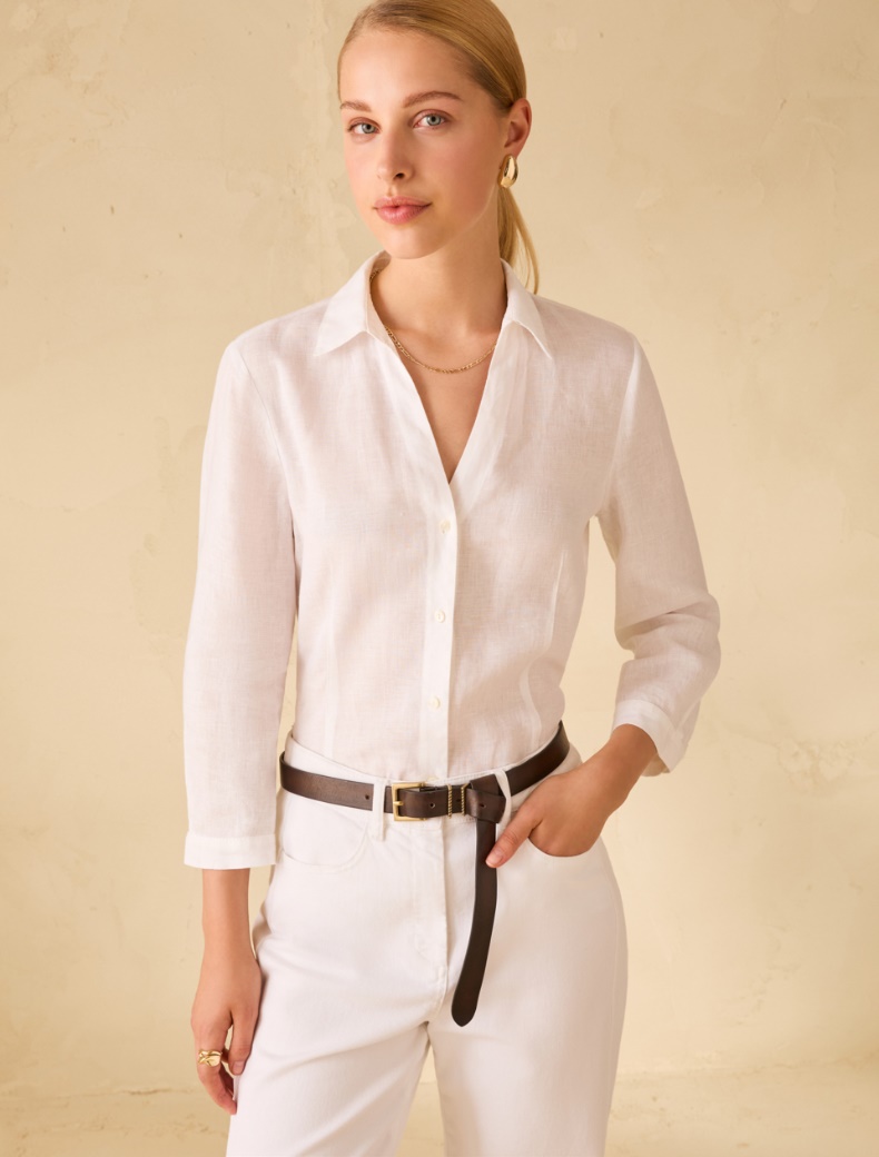 Pure linen slim-fit shirt - WHITE - pennyblack