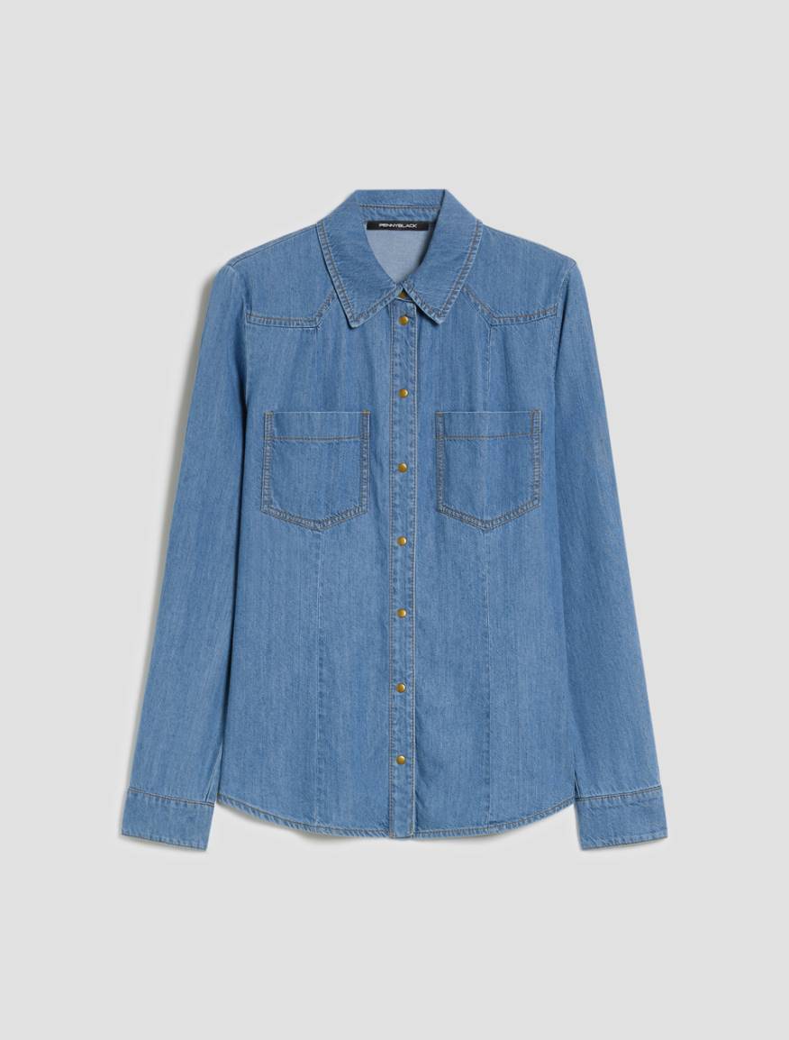 Lightweight denim shirt - NAVY - Pennyblack - 2