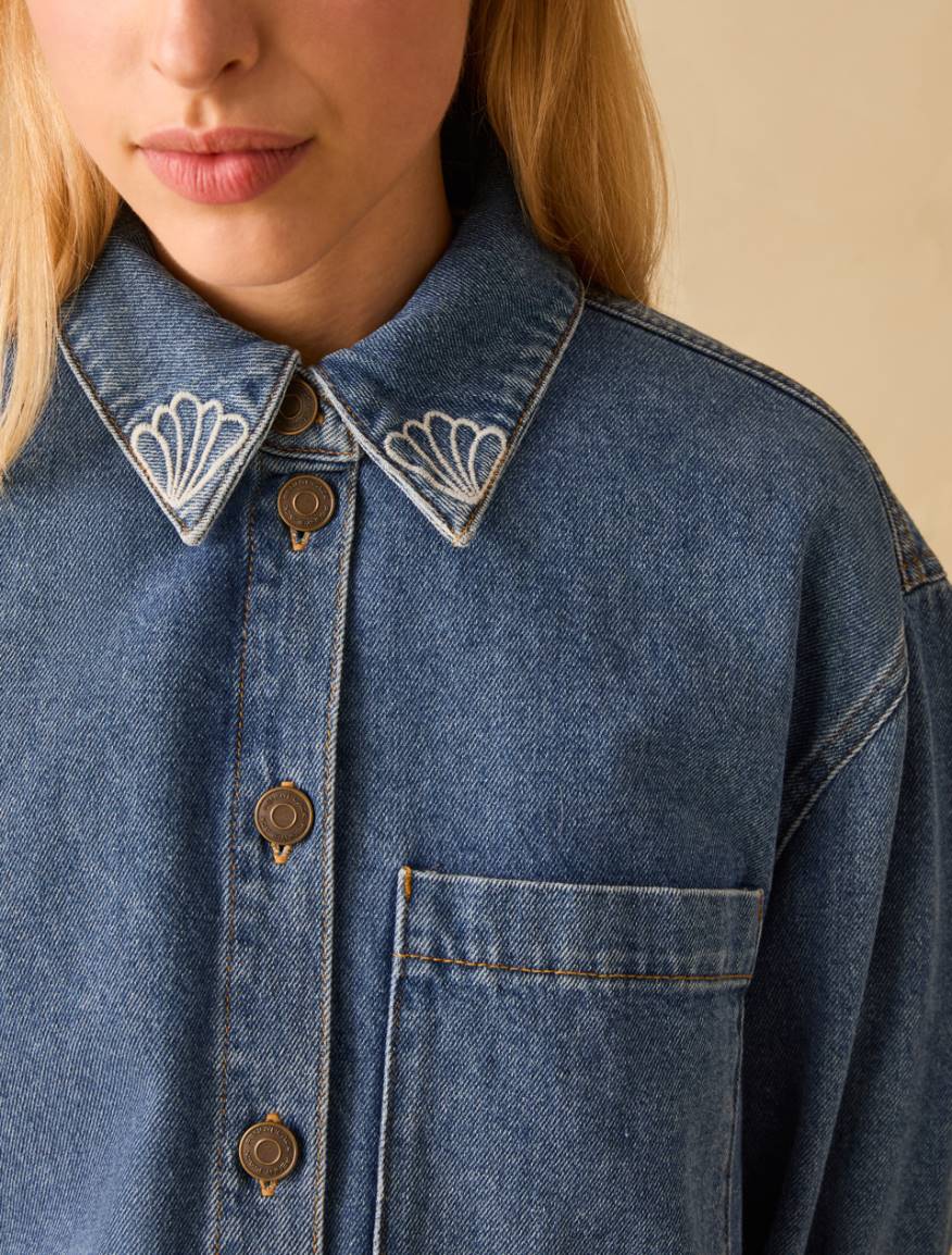 Denim shirt with embroidery - BLUE JEANS - Pennyblack - 4