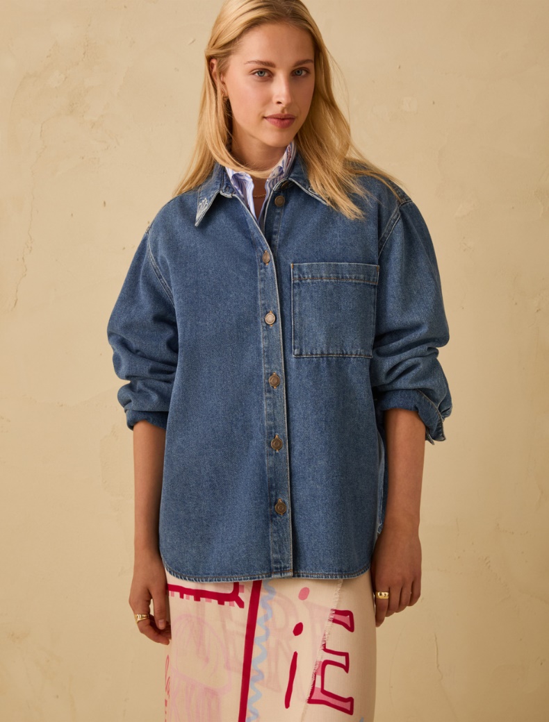 Denim shirt with embroidery - BLUE JEANS - pennyblack
