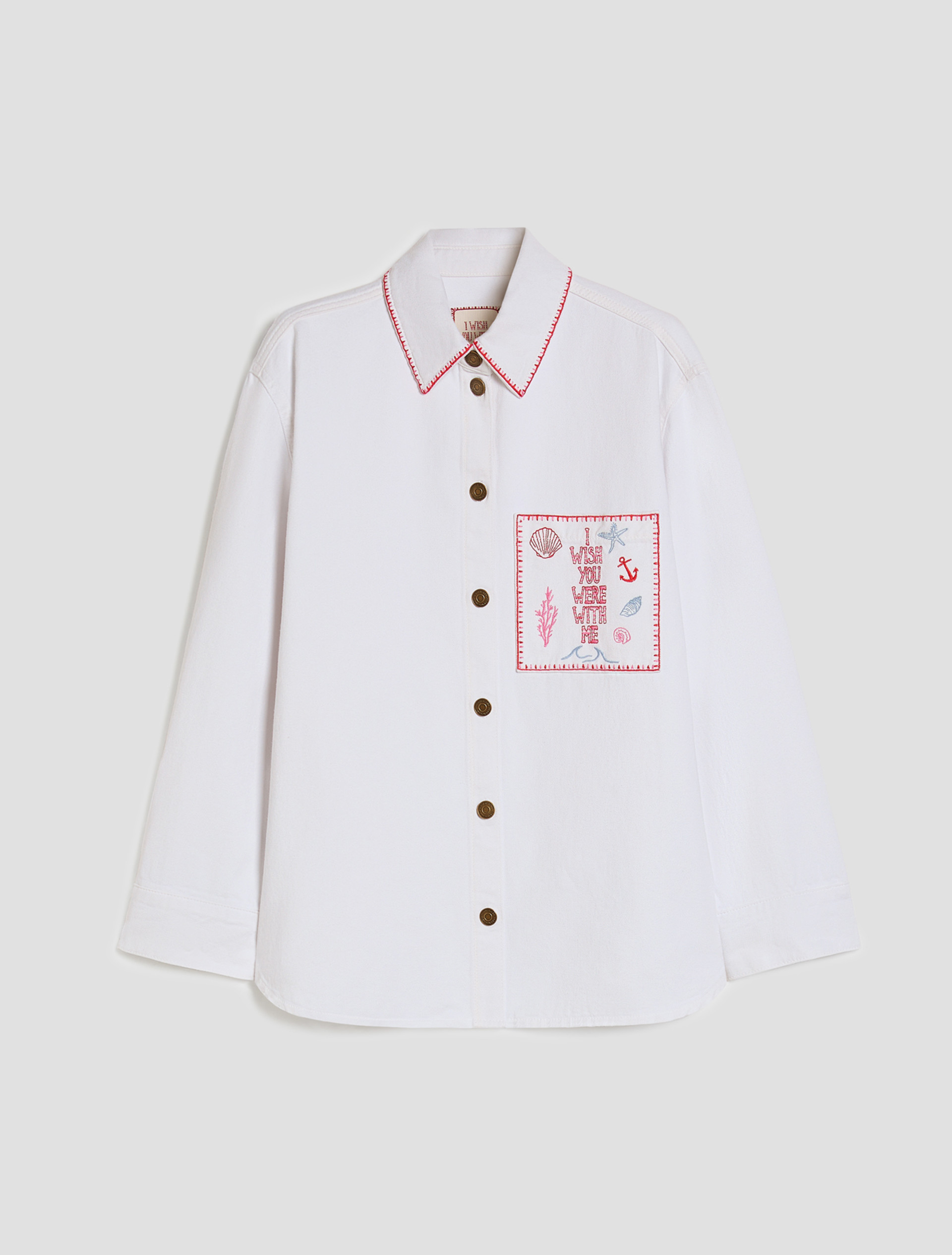 Denim shirt with embroidery - WHITE - pennyblack