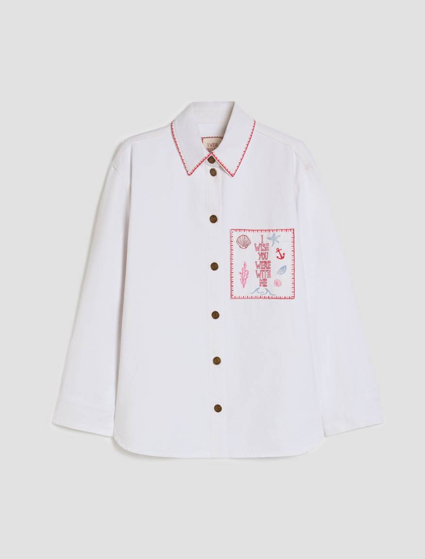 Denim shirt with embroidery - WHITE - Pennyblack - 2