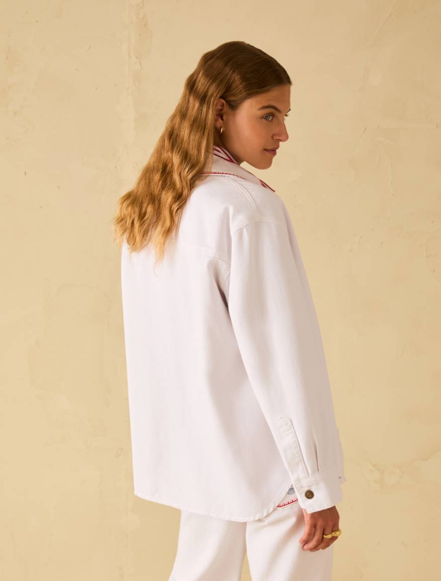 Denim shirt with embroidery - WHITE - Pennyblack - 3