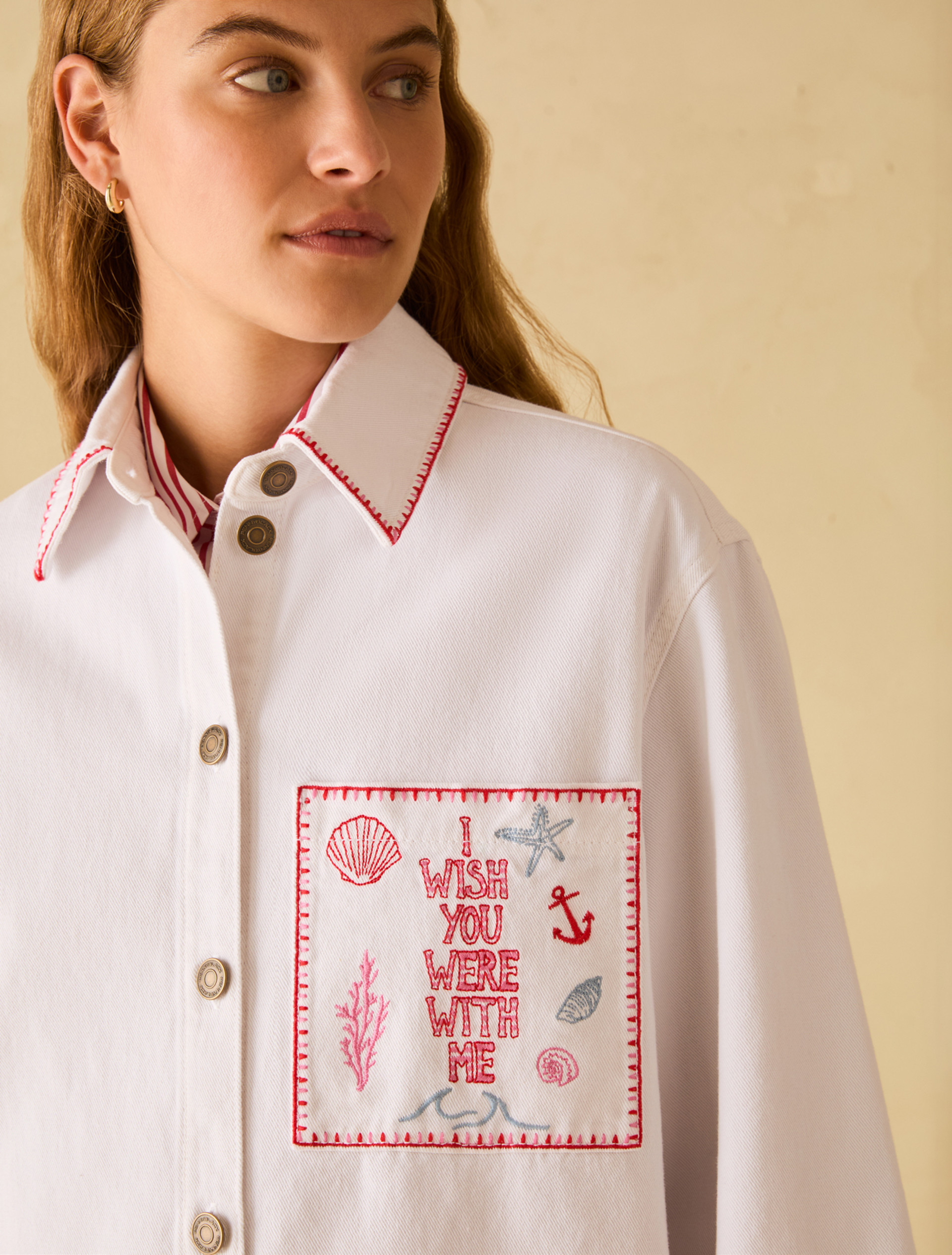Denim shirt with embroidery - WHITE - pennyblack