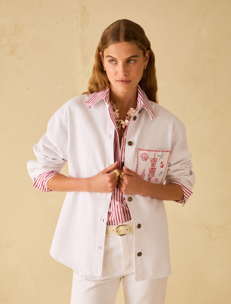 Denim shirt with embroidery - WHITE - pennyblack