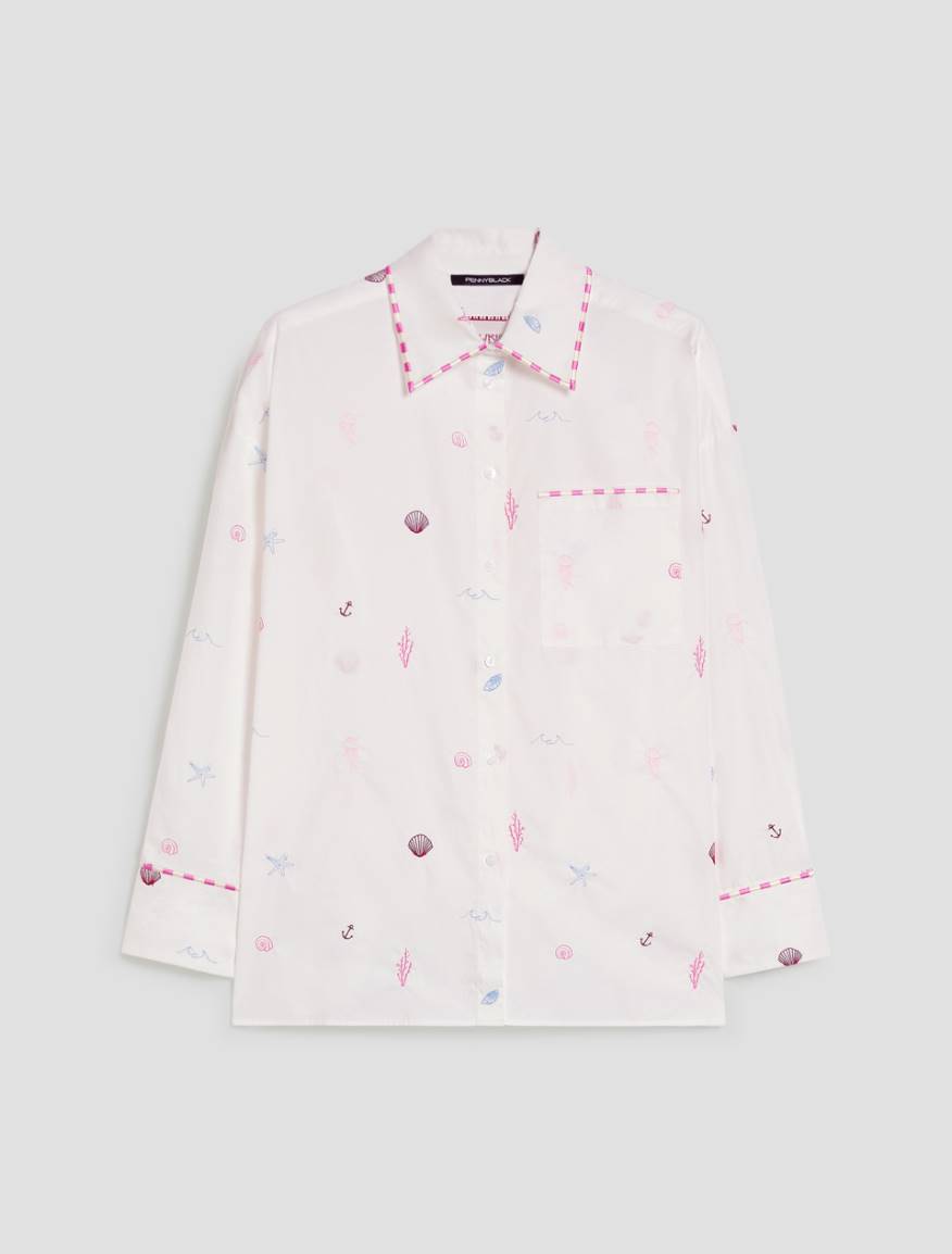 Poplin shirt with embroidery - WHITE - Pennyblack - 2