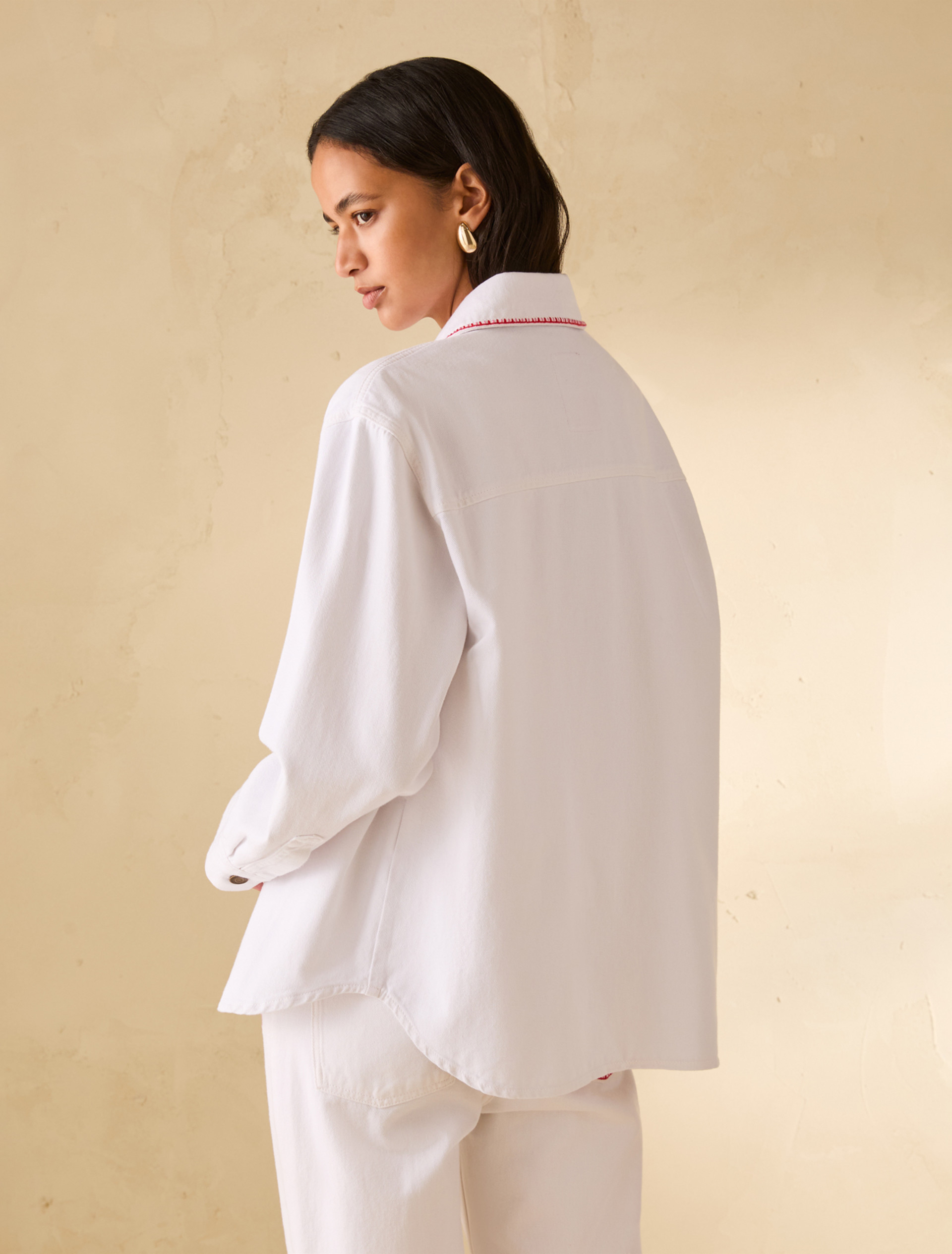 Poplin shirt with embroidery - WHITE - pennyblack