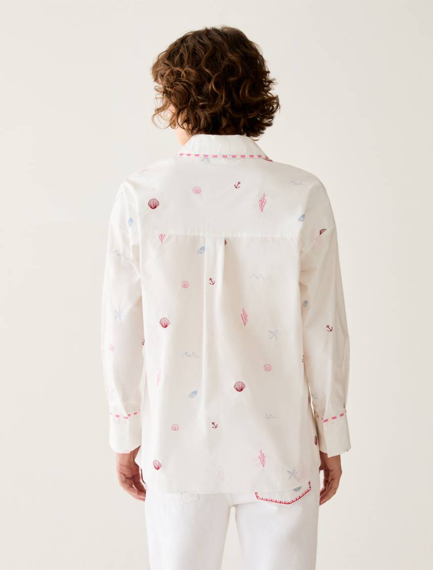Poplin shirt with embroidery - WHITE - Pennyblack - 3