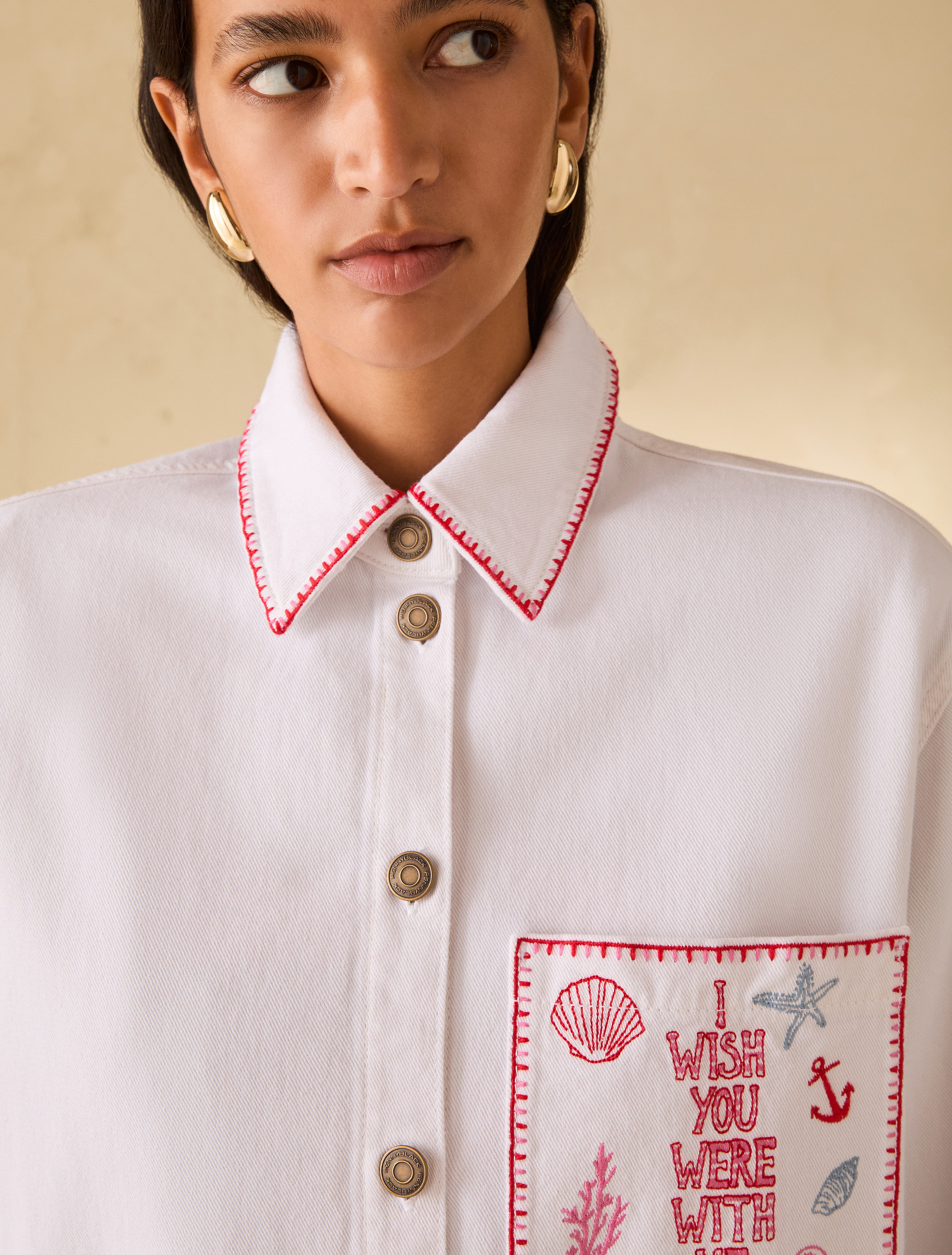 Poplin shirt with embroidery - WHITE - pennyblack