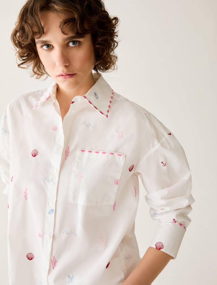 Poplin shirt with embroidery - WHITE - Pennyblack - 4