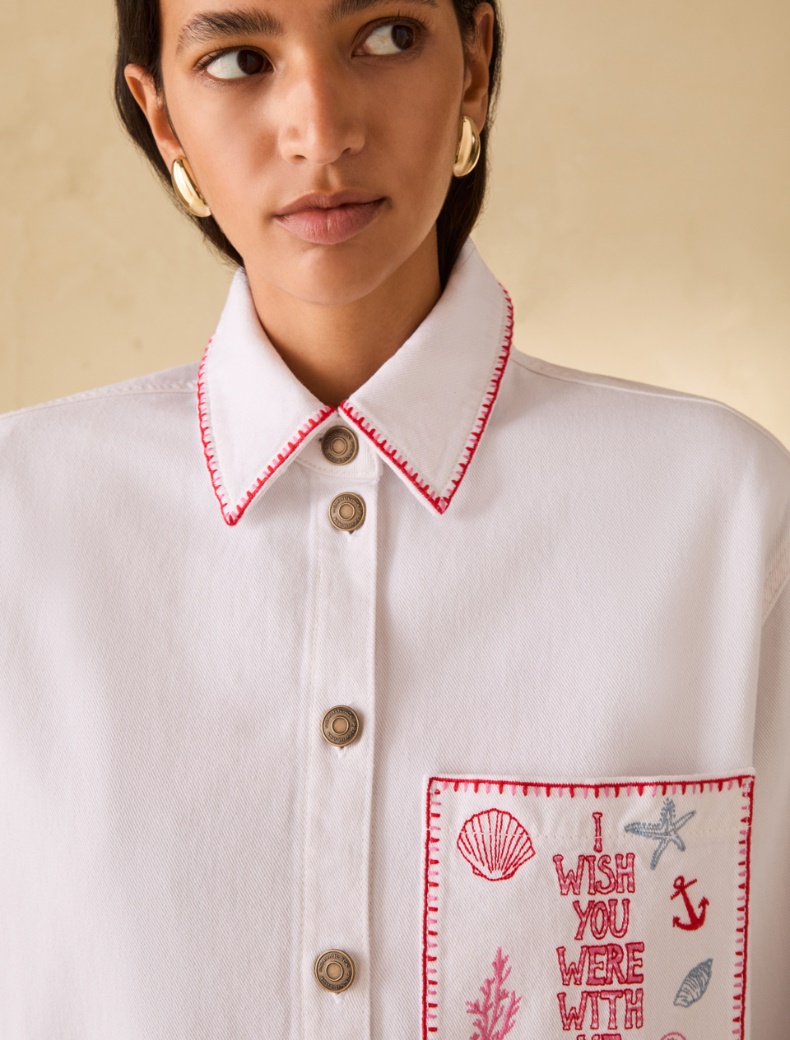 Poplin shirt with embroidery - WHITE - pennyblack