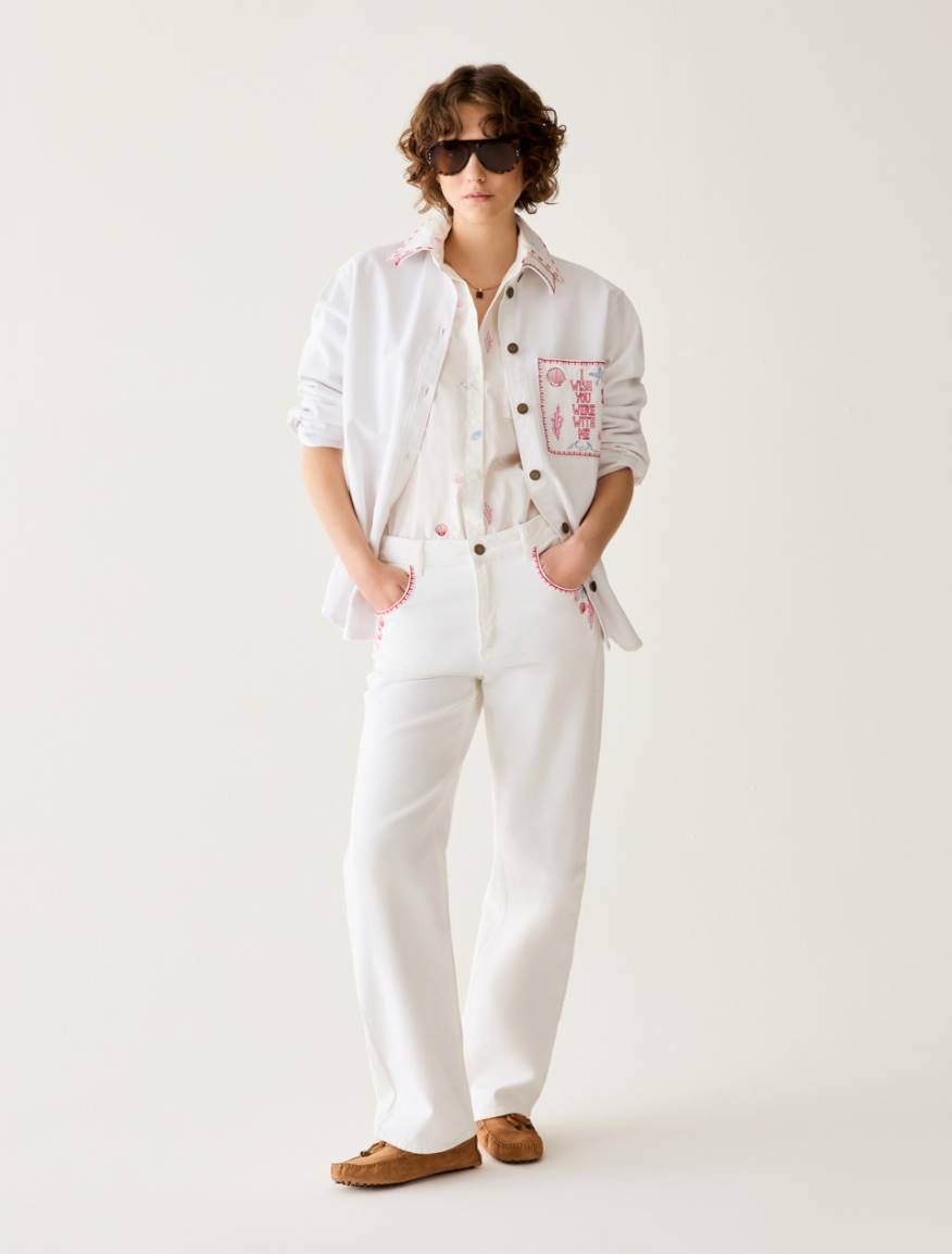 Poplin shirt with embroidery - WHITE - Pennyblack - 5