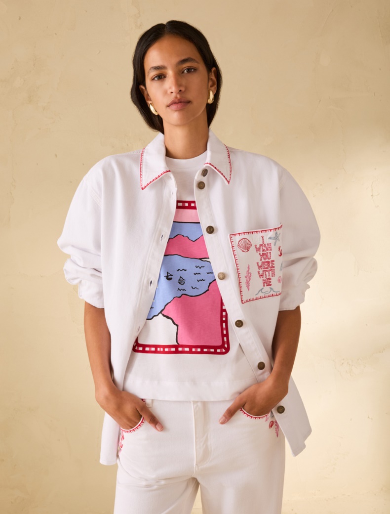 Poplin shirt with embroidery - WHITE - pennyblack