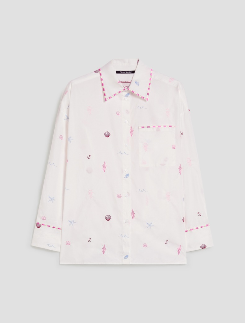 Poplin shirt with embroidery - WHITE - pennyblack