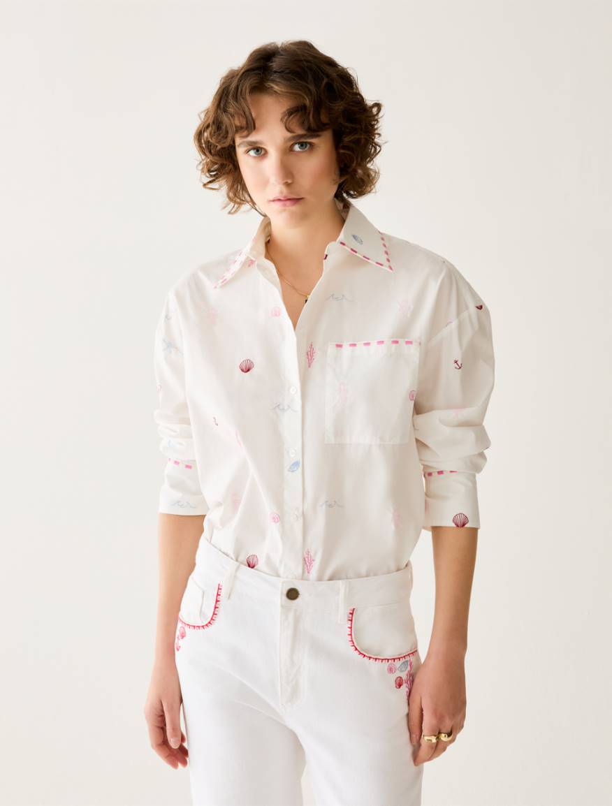 Poplin shirt with embroidery - WHITE - Pennyblack