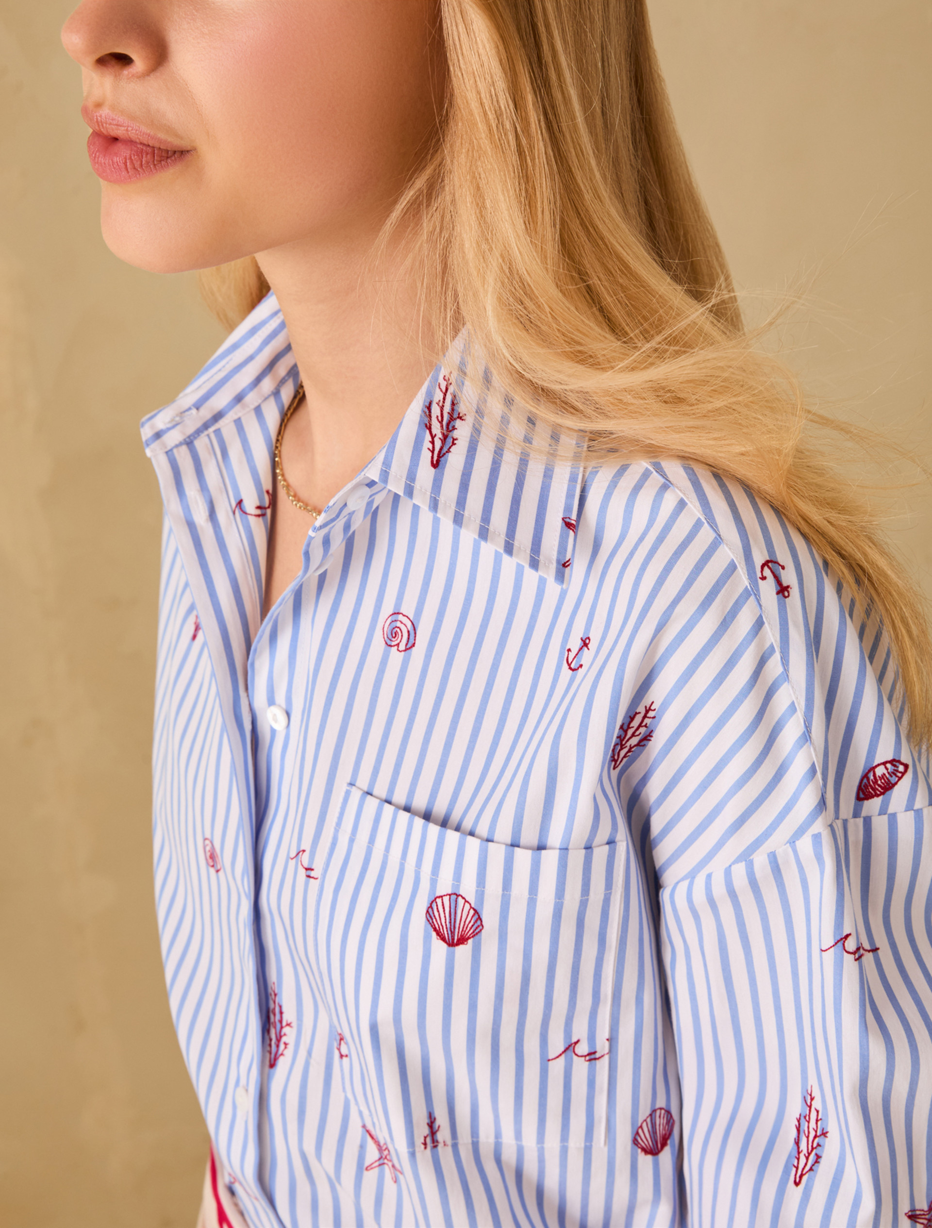 Poplin shirt with embroidery - LIGHT BLUE - pennyblack