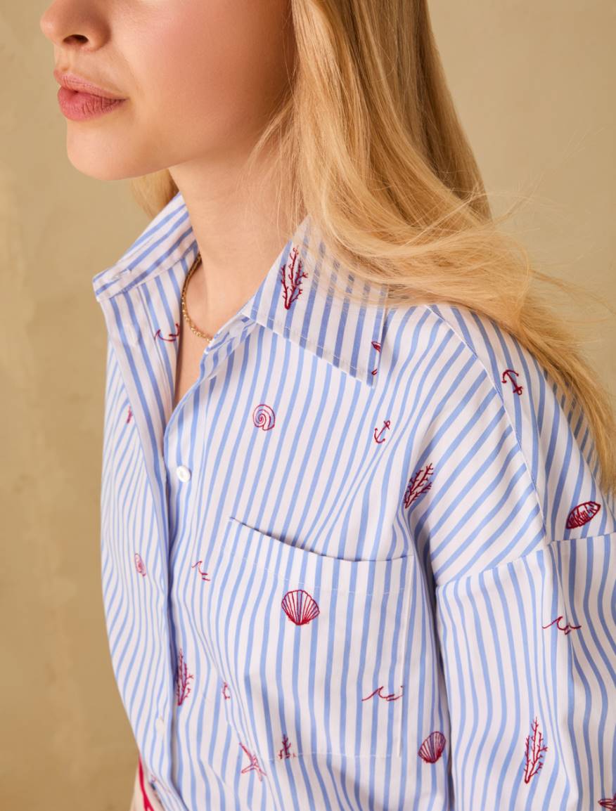 Poplin shirt with embroidery - LIGHT BLUE - Pennyblack - 4
