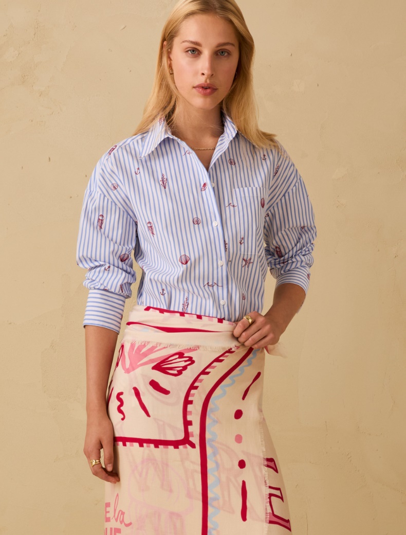 Poplin shirt with embroidery - LIGHT BLUE - pennyblack